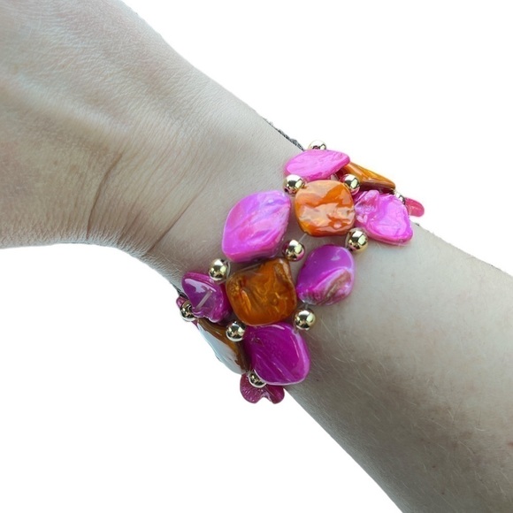 NEW Gennaro pink and orange chunky stone stretch cuff bracelet - Picture 2 of 2